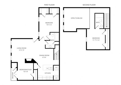 Floor plan for 2 beds, 2 baths, 1200 sqft